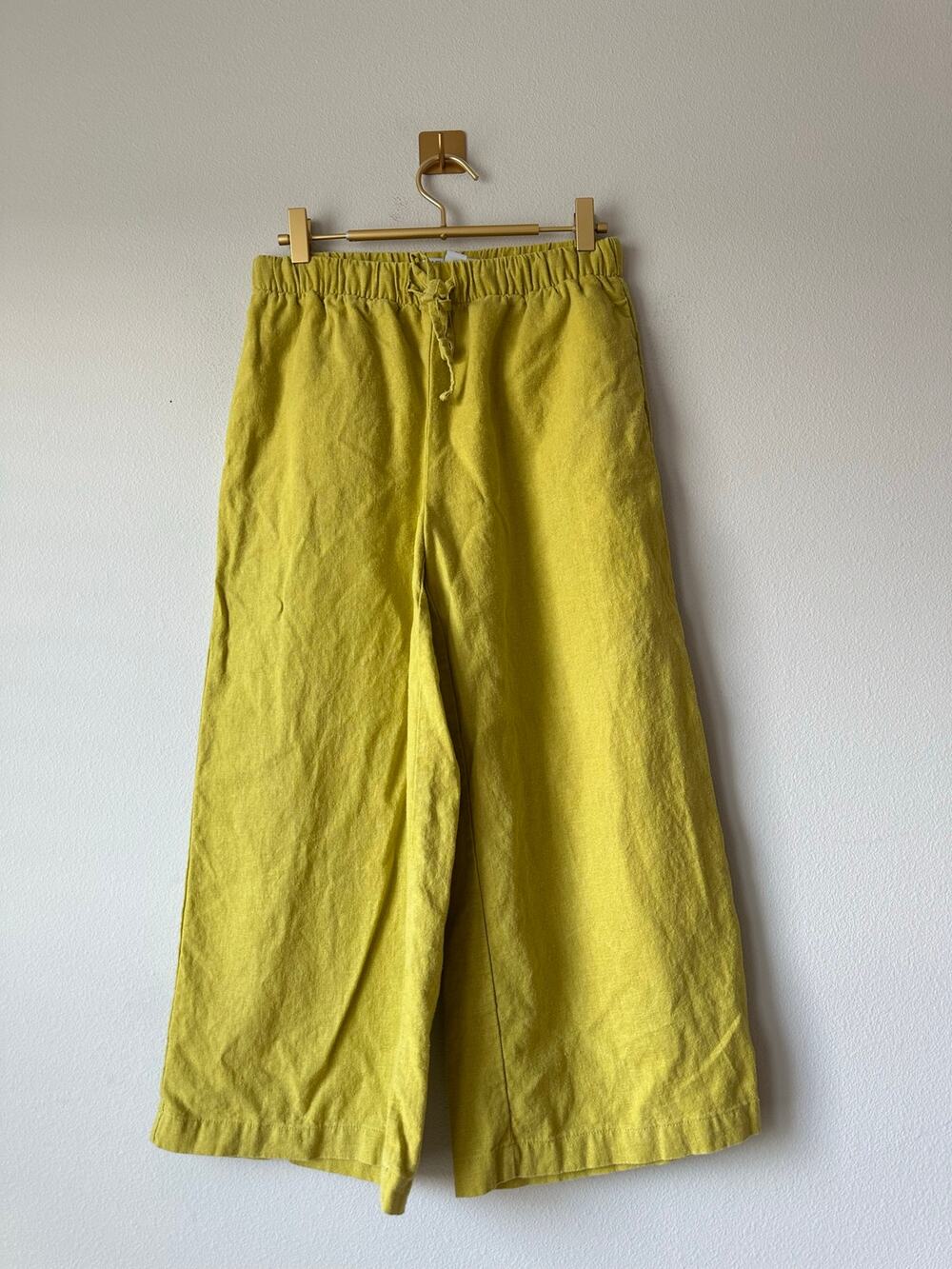 Nine West Linen Blend Wide Leg Cropped Pants Chartreuse Green Pull On Petite S
